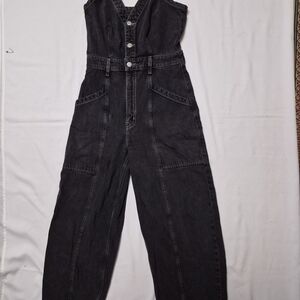 ÉTICA Milou Utility Jumpsuit in a black (Obsidian/Earth Wash) denim material S
